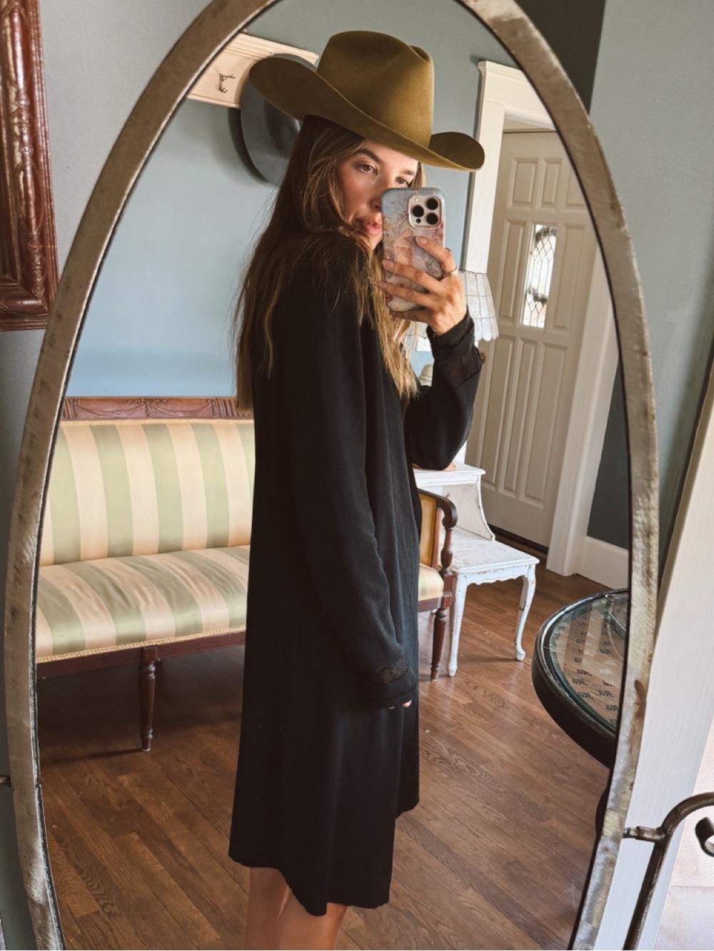 Vintage Long Sleeve long black knit cardigan